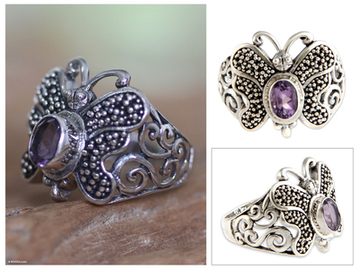 Amethyst cocktail ring, 'Butterfly Soul' - Amethyst cocktail ring