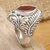 Garnet single stone ring, 'Joyous Jungle' - Hand Made Sterling Silver and Garnet Ring (image 2c) thumbail