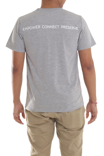 Men's cotton t-shirt, 'Mission Novica in Misty Grey' - Men's cotton t-shirt