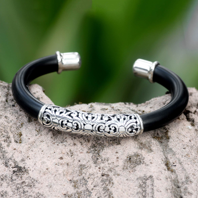Sterling silver floral cuff bracelet, 'Magnificent Bali' - Floral Sterling Silver Cuff Bracelet