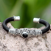 Onyx cuff bracelet, 'Baroque Moon' - Hand Crafted Sterling Silver and Onyx Cuff Bracelet