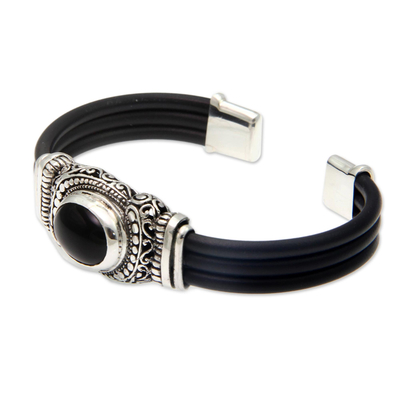 Onyx cuff bracelet, 'Royal Splendor' - Sterling Silver and Onyx Cuff Bracelet