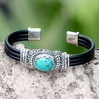 Brazalete de plata esterlina - Pulsera Brazalete de Plata de Ley y Turquesa Reconstituida