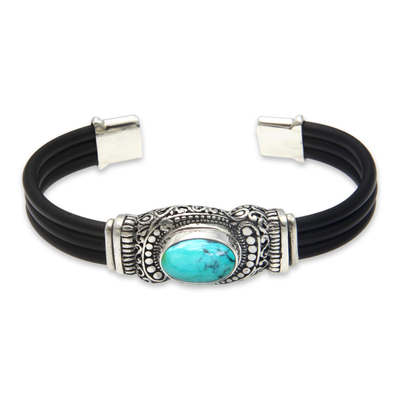 Sterling silver cuff bracelet, 'Royal Splendor' - Sterling Silver and Reconstituted Turquoise Cuff Bracelet