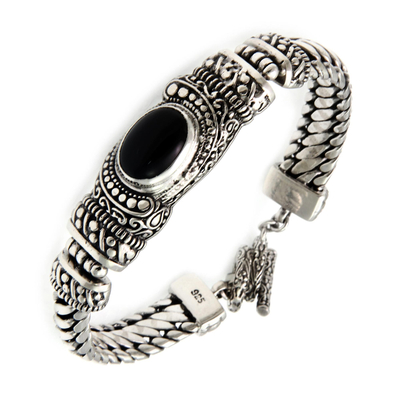 Herren-Onyx-Armband - Handgefertigtes Herrenarmband aus Sterlingsilber und Onyx