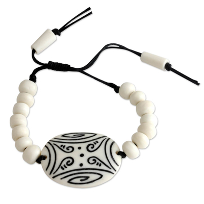 Bone beaded bracelet, 'Sanur Tradition' - Bone beaded bracelet