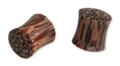 Wood ear plugs, 'Leopard' - Wood ear plugs