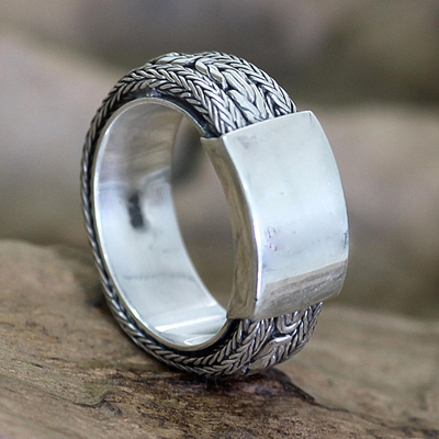 Men's sterling silver ring, 'Borobudur Dragon' - Men's Sterling Silver Band Ring