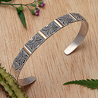 Gold accent cuff bracelet, 'Bali Fiesta' - Handcrafted Sterling Silver Balinese Cuff