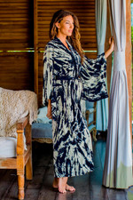 Tie-dyed rayon robe, 'High Energy' - Women's Kimono Style Tie-dye Robe on Blue and Cream