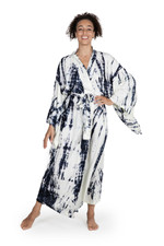 Tie-dyed rayon robe, 'High Energy' - Women's Kimono Style Tie-dye Robe on Blue and Cream