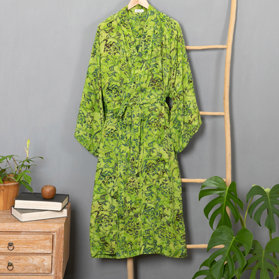 Batik robe, 'Emerald Forest' - Hand Made Green Batik Robe