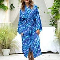 Batik-Robe, „Ocean Symphony“ – Handgefertigte Batik-Robe aus Indonesien