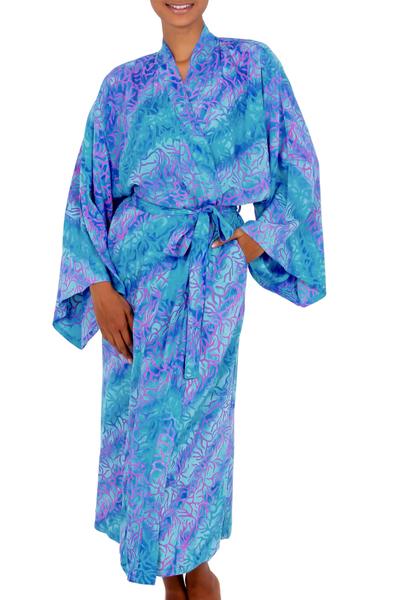 Batik robe, 'Ocean Symphony' - Handcrafted Batik Robe from Indonesia