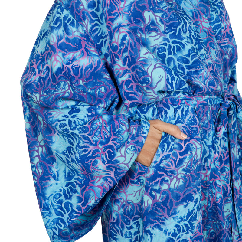 Spa Robe Batik Handcrafted Batik Robe from Indonesia - Ocean Symphony | NOVICA