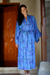 Batik robe, 'Blue Anemone' - Floral Patterned Robe (image 2) thumbail