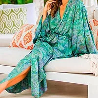 Featured review for Rayon batik robe, Misty Javanese Forest