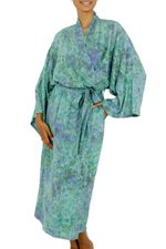 Rayon batik robe, 'Misty Javanese Forest' - Artisan Crafted Women's Rayon Batik Robe