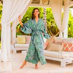 Rayon batik robe, 'Misty Javanese Forest' - Artisan Crafted Women's Rayon Batik Robe
