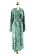 Rayon batik robe, 'Misty Javanese Forest' - Artisan Crafted Women's Rayon Batik Robe