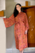 Batik robe, 'Autumn Joy' - Red Orange and Yellow Batik Rayon Front Wrap Robe Handcrafte thumbail