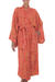 Batik robe, 'Autumn Joy' - Red Orange and Yellow Batik Rayon Front Wrap Robe Handcrafte (image 2a) thumbail