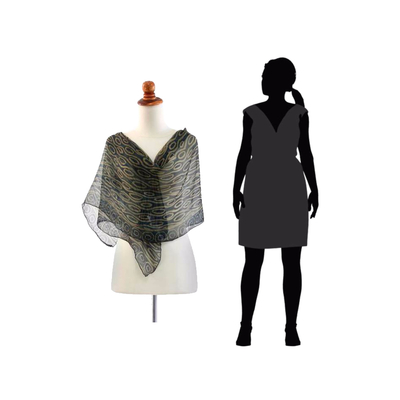 Silk batik scarf, 'Olive Mist' - Geometric Patterned Silk Scarf from Indonesia