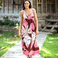 Maxi dress, 'Pink Floral Classic' - Floral Hand Painted Maxi Dress