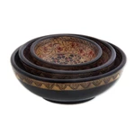 Wood batik centerpieces, 'Jasmine Bud' (set of 3) - Handmade Indonesian Batik Decorative Bowls (Set of 3)