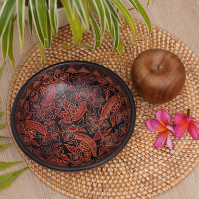 Wood batik centerpiece, 'Jasmine Bud' - Wood batik centerpiece