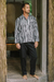 Herrenpyjama aus Baumwolle - Herrenpyjama mit balinesischem Baumwolldruck in Grau und Schwarz