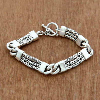 Mens sterling silver braided bracelet, Two Halves