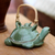 Ceramic teapot, 'Mother Sea Turtle' - Green Ceramic Teapot with Rattan Handle (image 2) thumbail