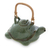 Ceramic teapot, 'Mother Sea Turtle' - Green Ceramic Teapot with Rattan Handle thumbail