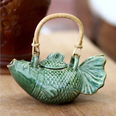 UNICEF Market | Hand Crafted Ceramic Fish Teapot - Green Koi