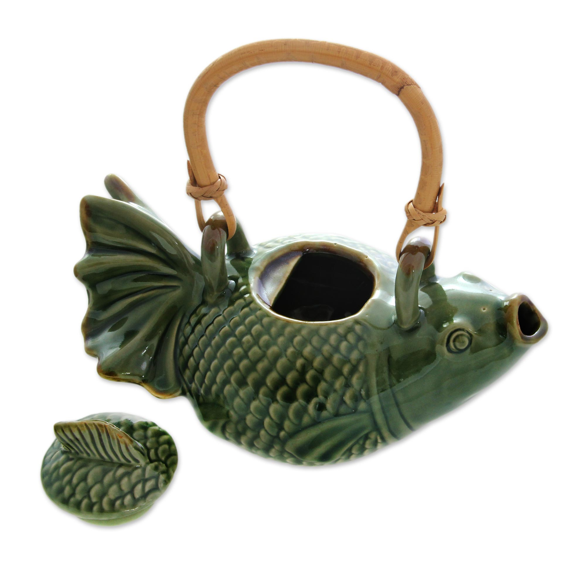Kiva Store | Hand Crafted Ceramic Fish Teapot - Green Koi