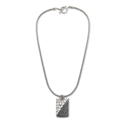 Men's sterling silver pendant necklace, 'Two Characters' - Men's Modern Sterling Silver Pendant Necklace