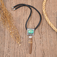 Turquoise pendant necklace, 'Bamboo Island' - Bamboo and Turquoise Neckalce