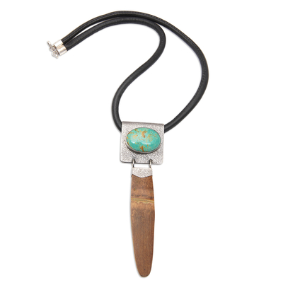 Turquoise pendant necklace, 'Bamboo Island' - Bamboo and Turquoise Silver Necklace