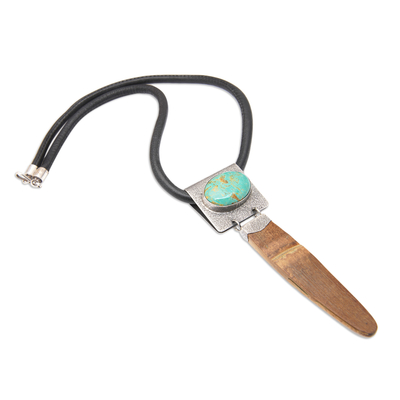 Turquoise pendant necklace, 'Bamboo Island' - Bamboo and Turquoise Silver Necklace