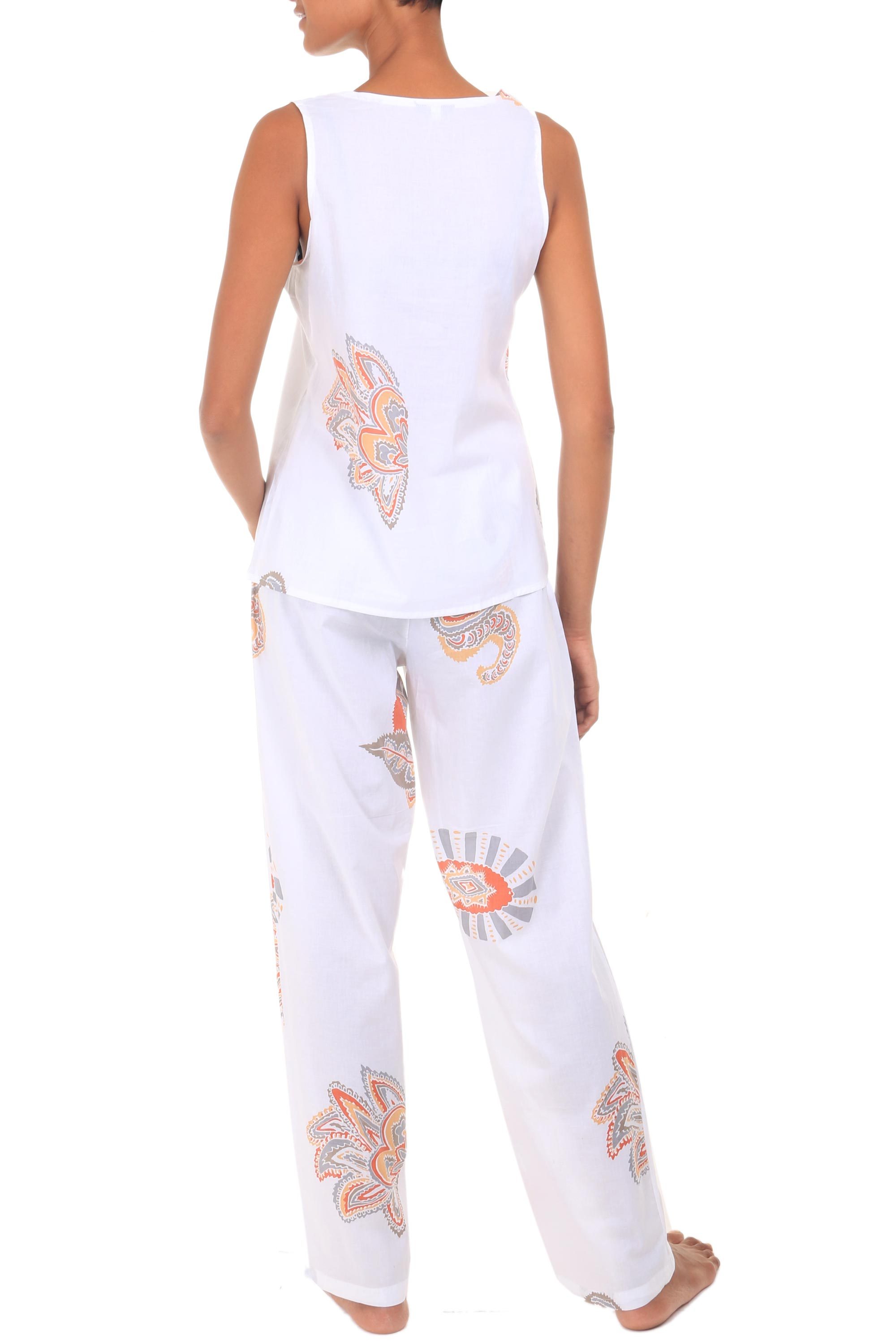 UNICEF Market Artisan Crafted Off White Cotton Print Womens Pajamas
