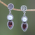 Cultured pearl and garnet dangle earrings, 'Bright Moon' - Garnet and Pearl Dangle Earrings (image 2) thumbail