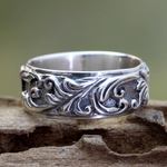 Sterling silver band ring, 'Flourishing Foliage' - Leaf and Tree Sterling Silver Band Ring