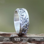 Sterling silver band ring, 'Flourishing Foliage' - Leaf and Tree Sterling Silver Band Ring