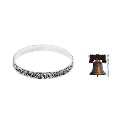 Sterling silver bangle bracelet, 'Timeless Bali' - Artisan Jewellery Sterling Silver Bangle Bracelet