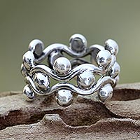 Sterling silver band ring, 'Floral Buds'