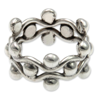 Sterling silver band ring, 'Floral Buds' - Sterling Silver Band Ring