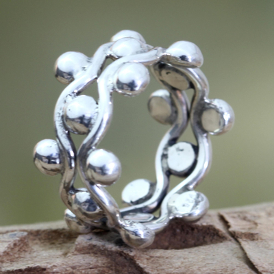Sterling silver band ring, 'Floral Buds' - Sterling Silver Band Ring