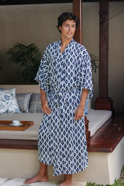 Men's rayon robe, 'Eyes of God' - Men's Geometric Patterned Robe