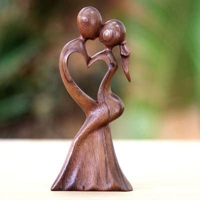 NOVICA Brown Romantic Suar Wood Sculpture , 11.75